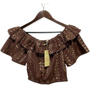 Elan Womens Size M Top Tribal Aztec Sleeveless Strapless Off Shoulder Boho Brown